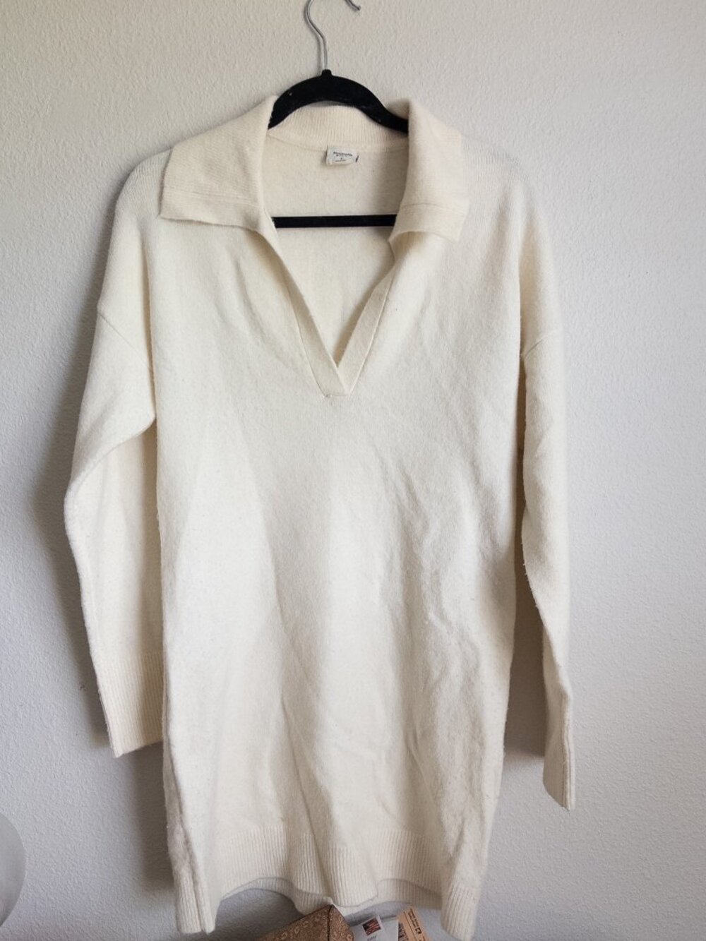 Abercrombie Polo Collar Sweater Dress Cream Knit S